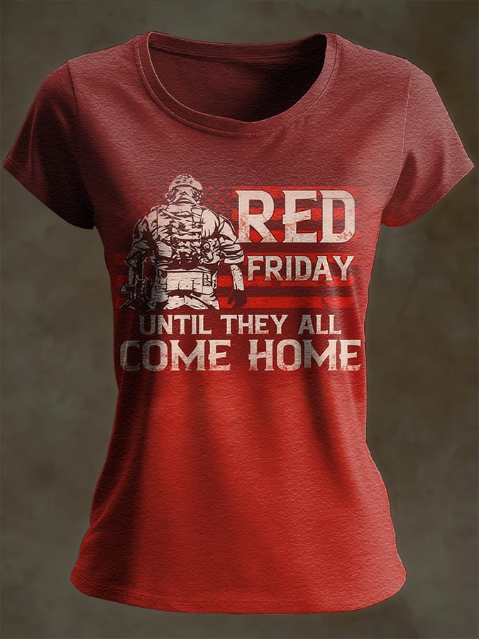 Women's Casual Red Friday Print Short-Sleeve T-Shirt