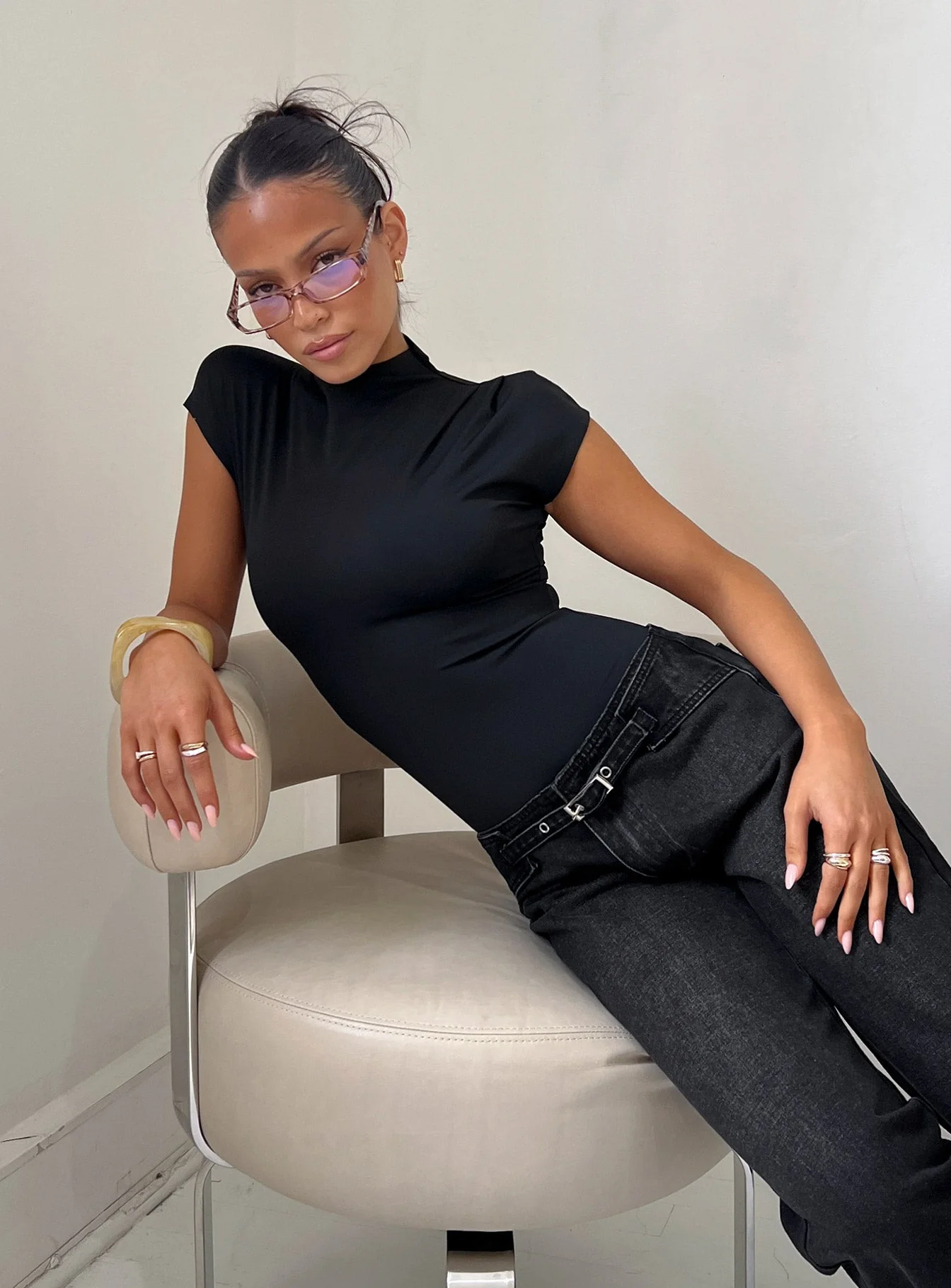 Cailie Mock Neck Bodysuit Black