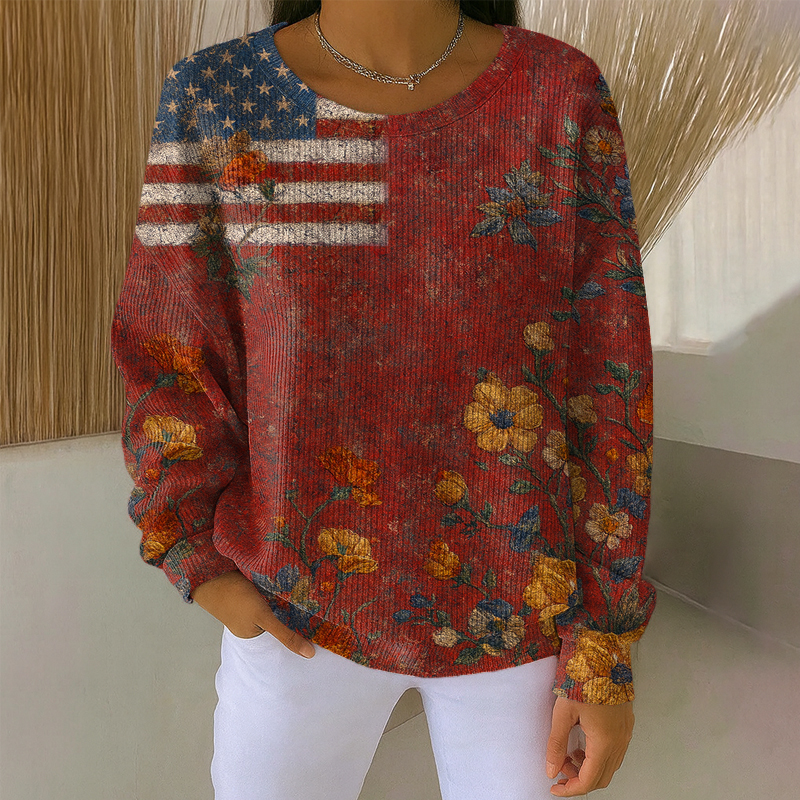 US 250th Anniversary Women's Retro Flag Print Casual Sweatshirt