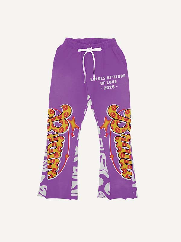 Colorblock Smiley Face&Letter Print Elastic Waist Pants