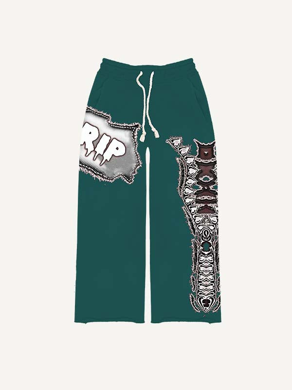 Skeleton&Wing&Graphic Faux Decal Print Elastic Waist Pants