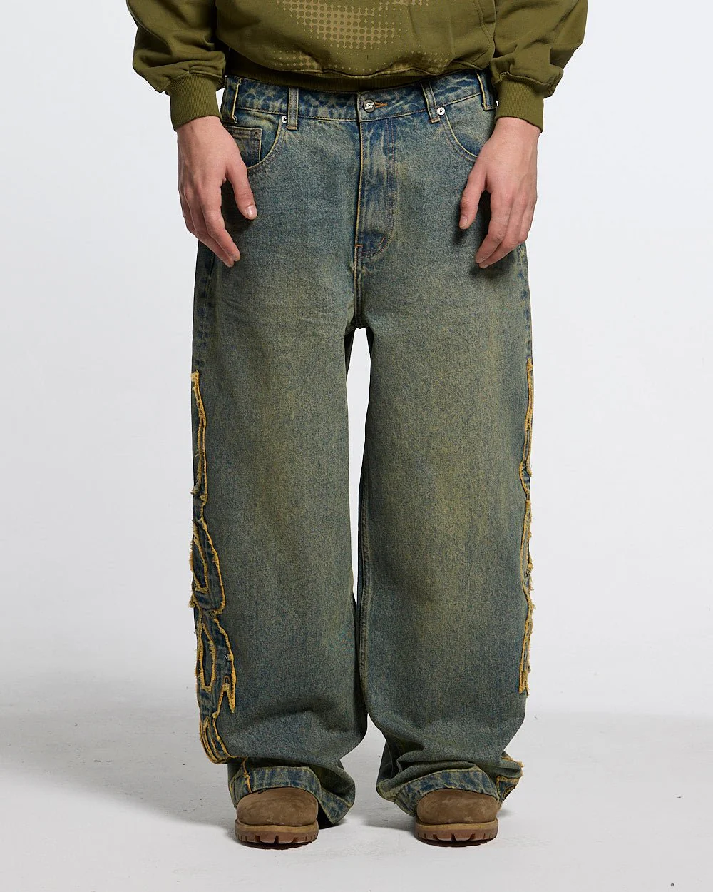 TRIBAL DISTRESSED V2 PANTS GREEN WASHED DENIM