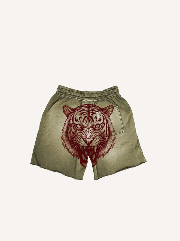 Tiger&Letter Print Drawstring Waist Shorts