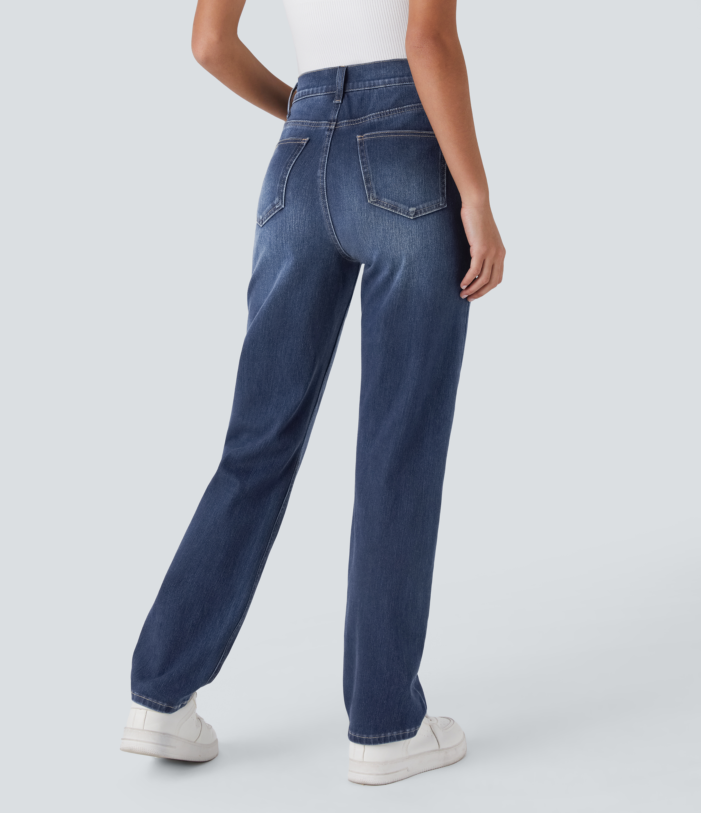 Halara Flex™ High Waisted Pockets Straight Leg Washed Casual Jeans