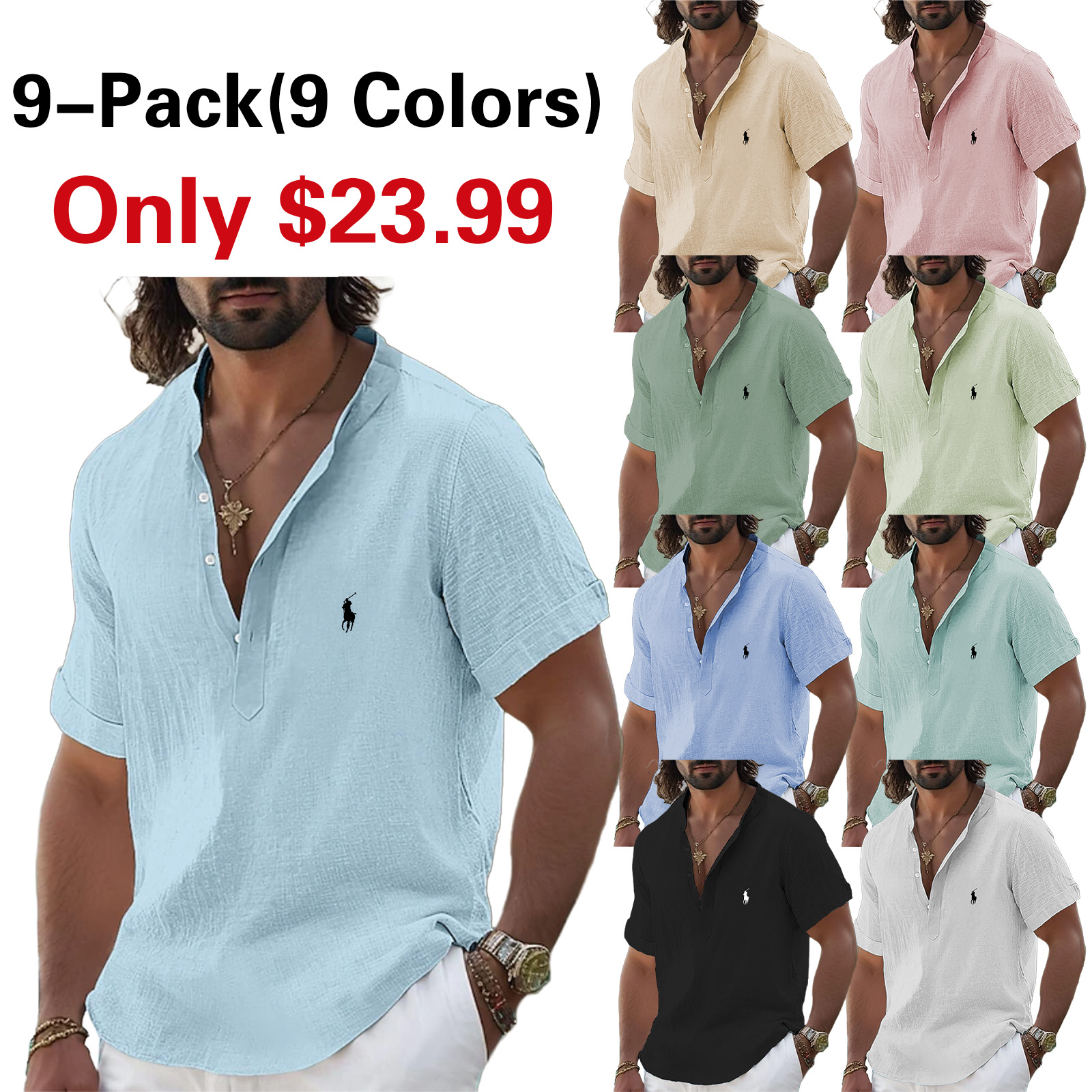 Men's Shirt Linen Shirt Popover Shirt Summer Shirt