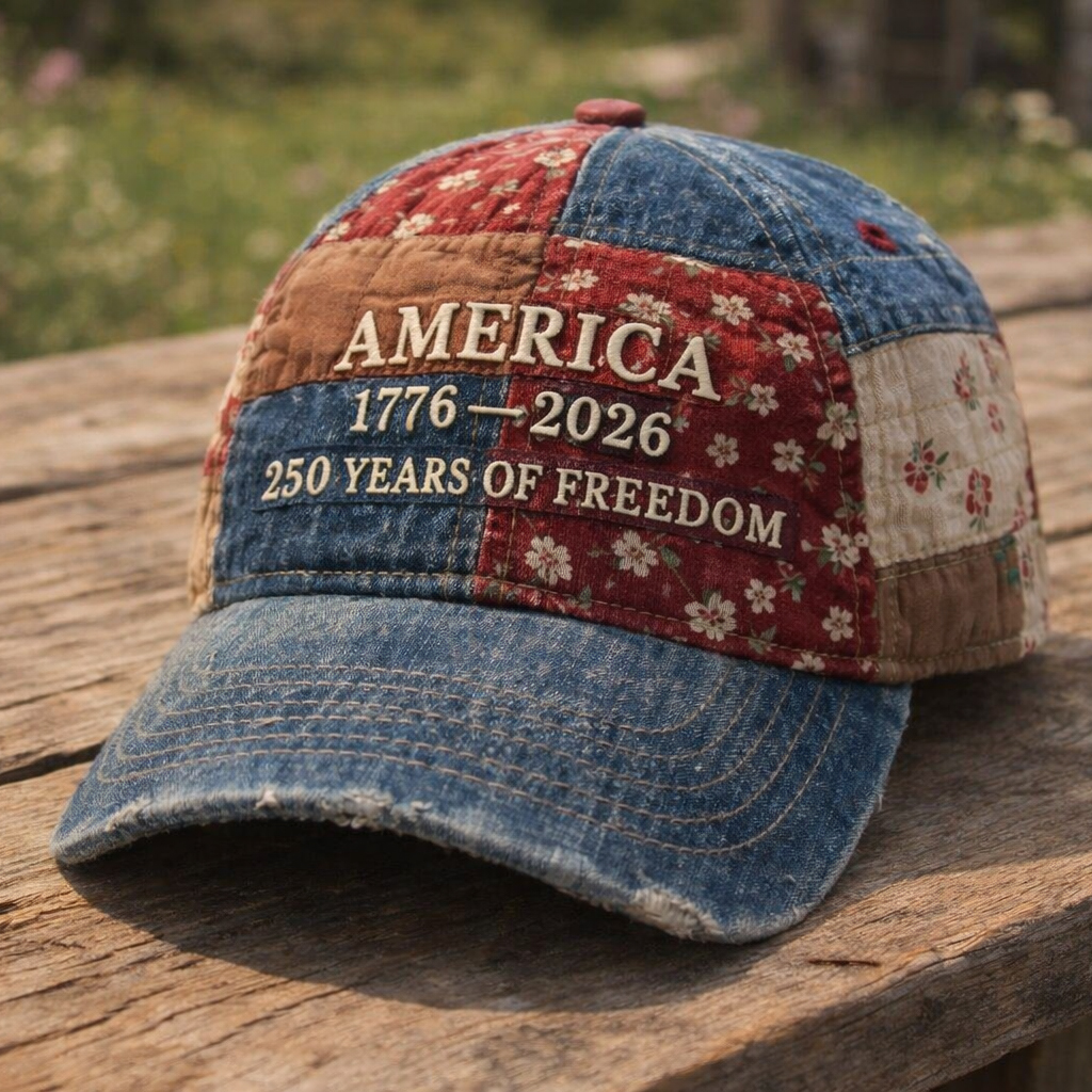 America 250th Anniversary Patchwork Denim Baseball Cap 1776–2026 Embroidered “250 Years of Freedom” Vintage Distressed Patriotic Hat