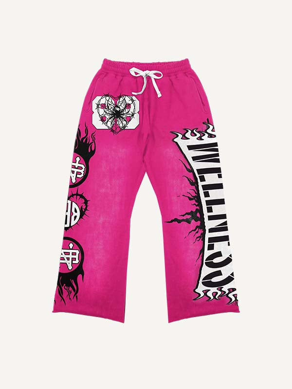 Spider&Letter Print Elastic Waist Pants