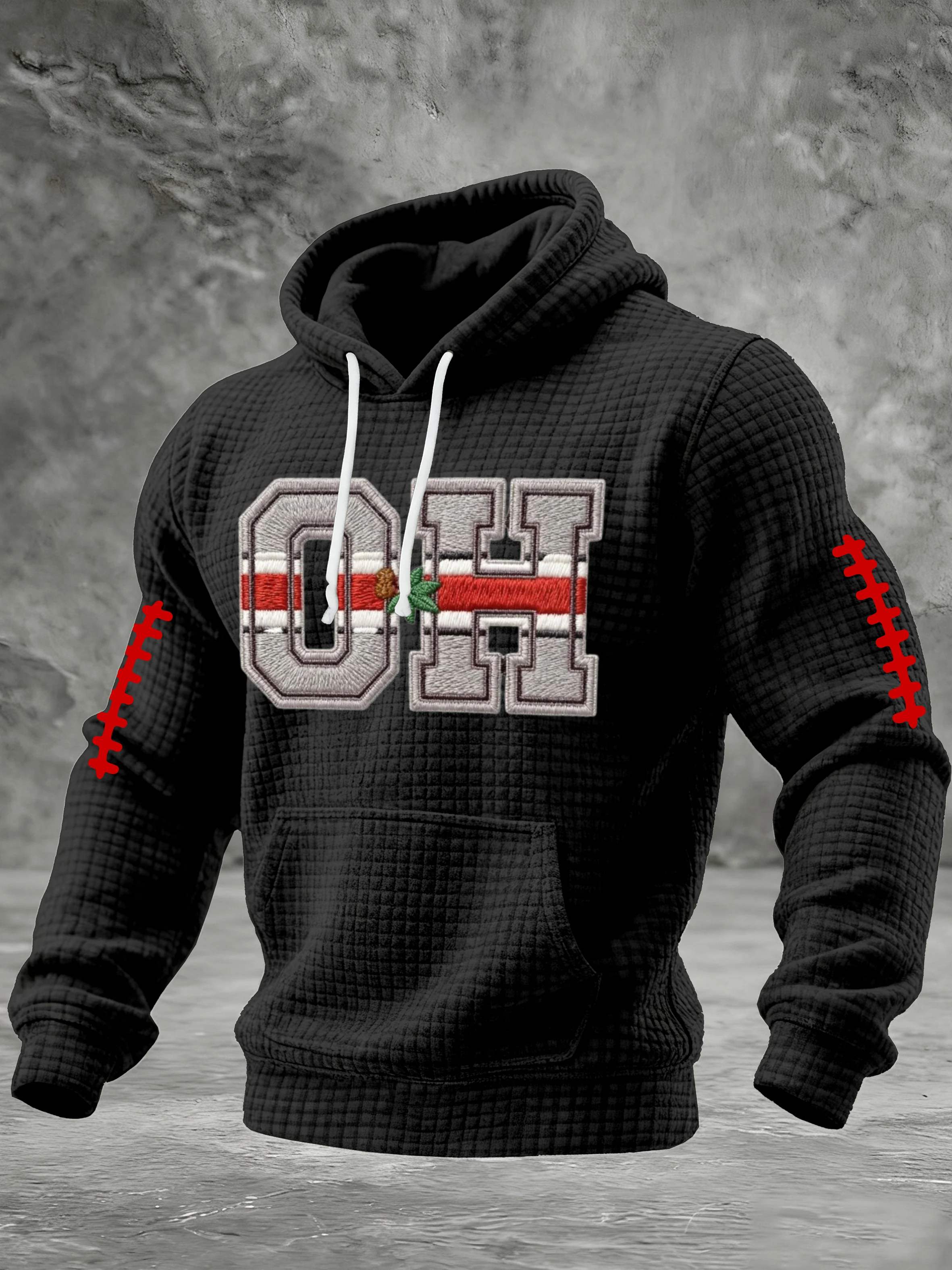 Men's Football Print Checkered Fabric Hooded Sweatshirt