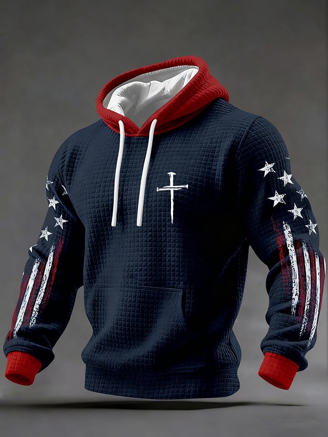 Men's Retro Faith Flag Design Casual Checkered Sweatshirt