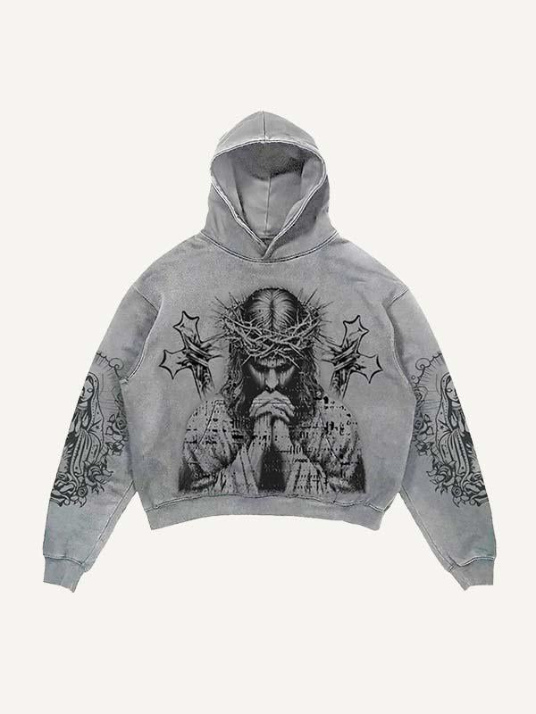 Jesus&Letter&Cross&Pray Print Slant Pockets Hoodie
