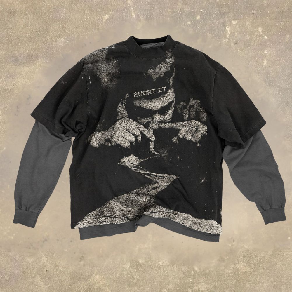 Vintage Distressed Fake Two-Piece Long-Sleeve T-shirt
