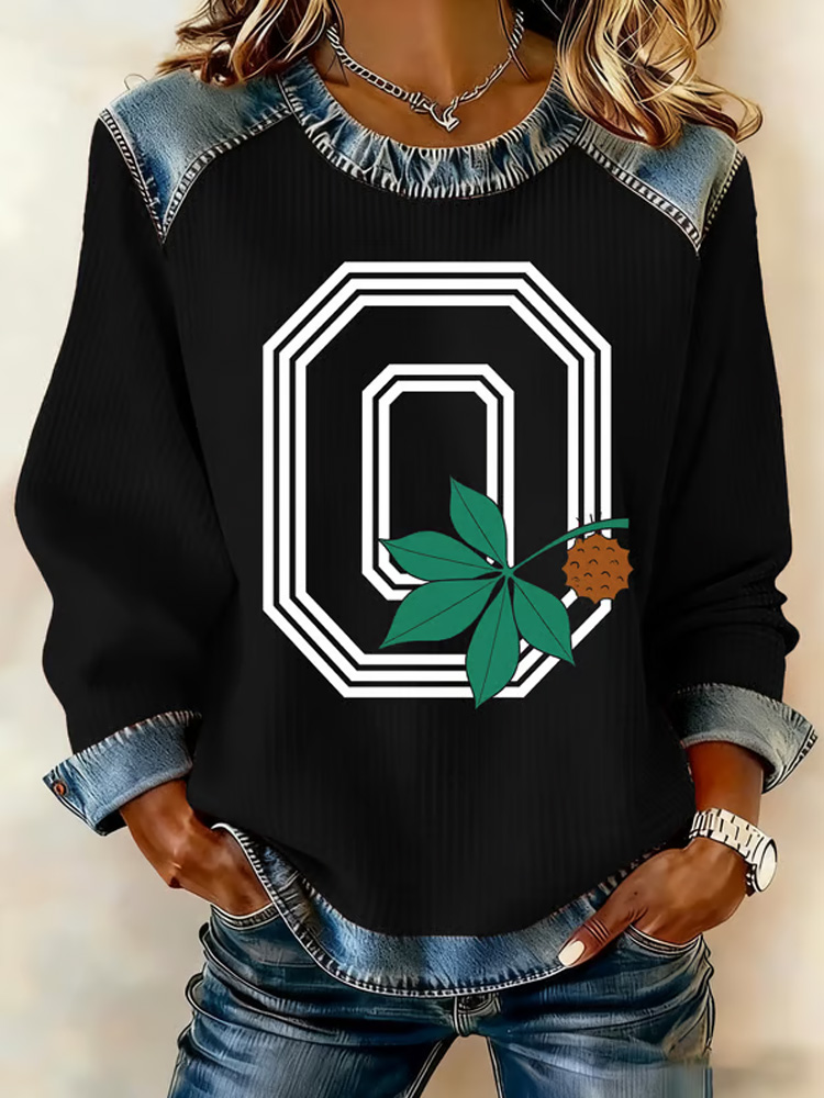 Women's Sunday Funday Football Print Mid Sleeve T-Shirt  ACE