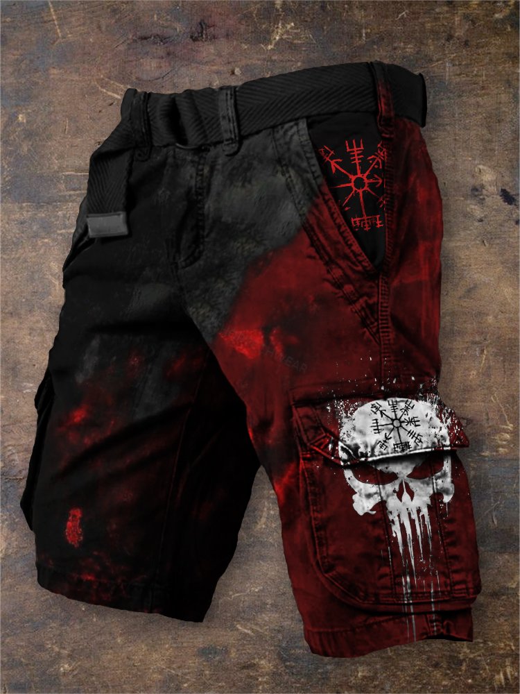 Men's Viking Vegvisir Skull Contrast Color Cargo Shorts