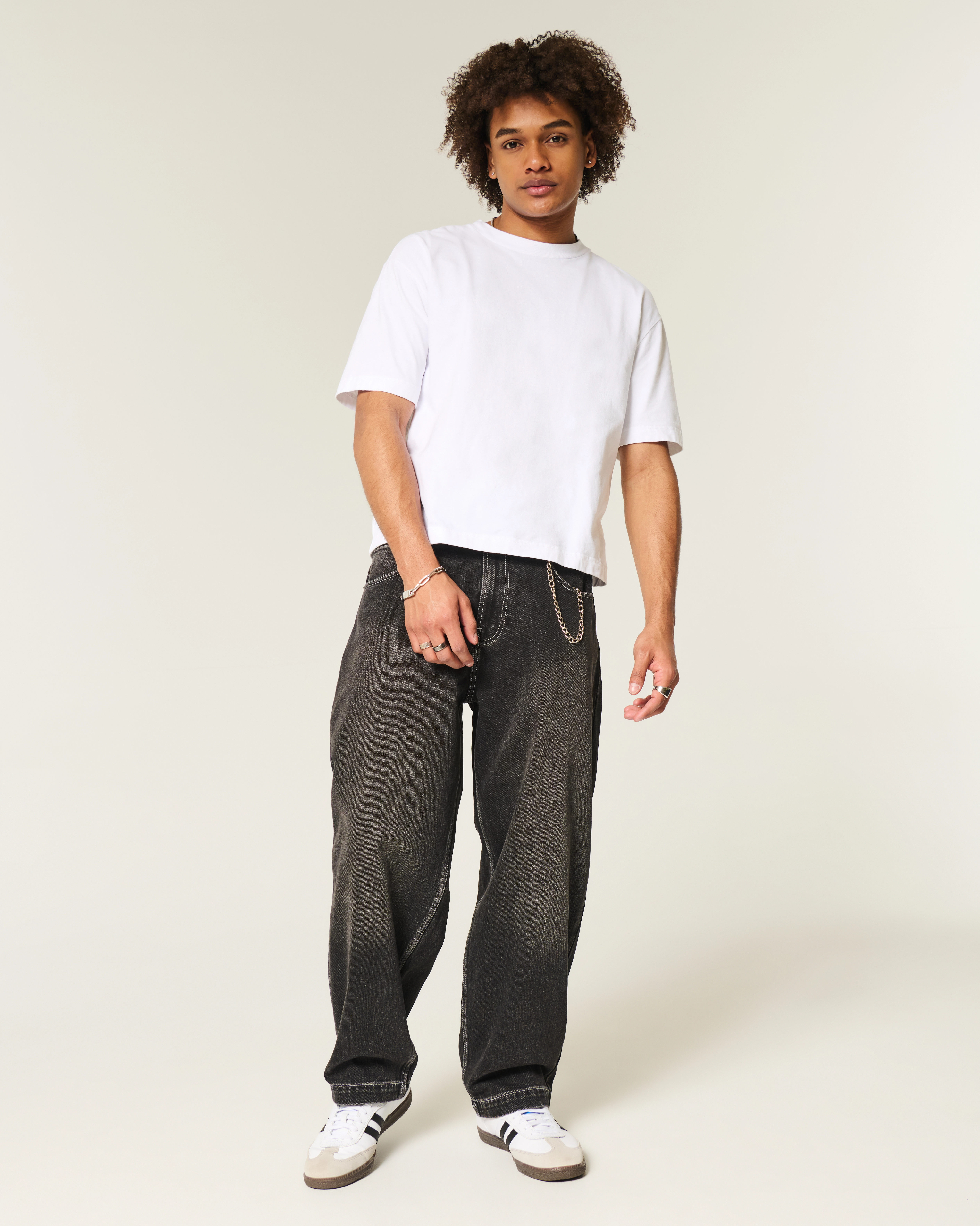 Washed Black Embroidered Snake Skater Baggy Jeans
