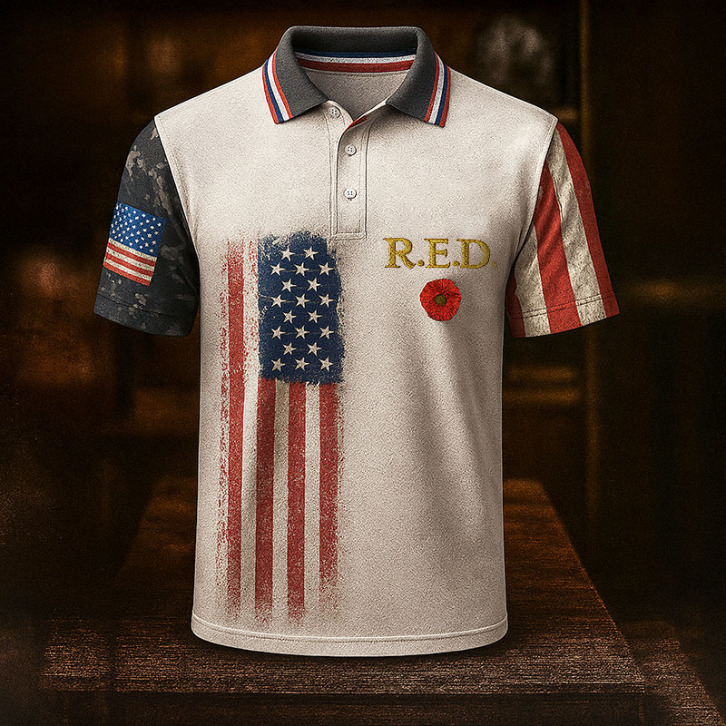 Men's Red Friday Veteran Print Casual Polo T-shirt