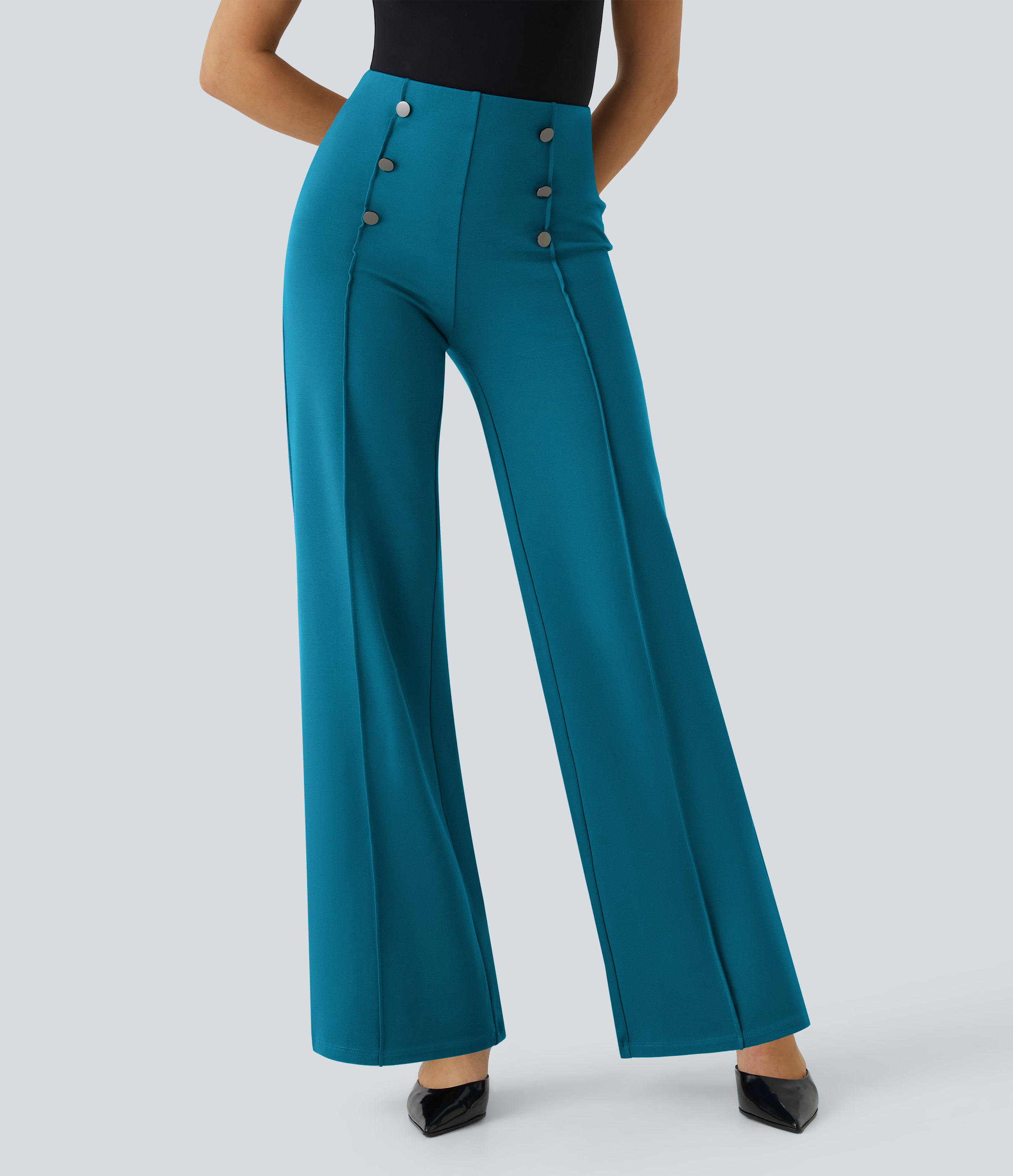 High Waisted Pocket Wide Leg Work Pants