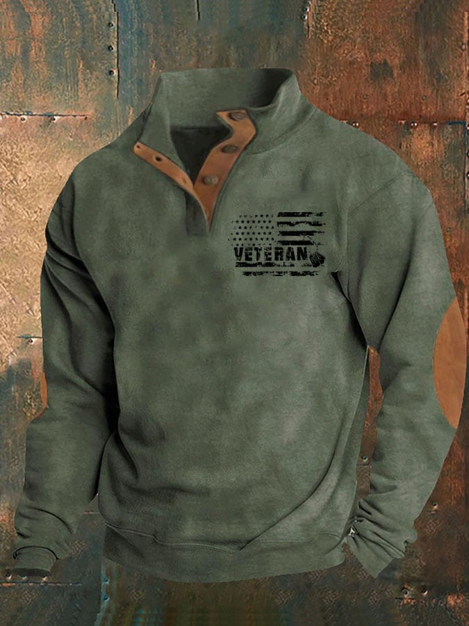 Men's Aintage Veteran Flag Print Sweatshirt