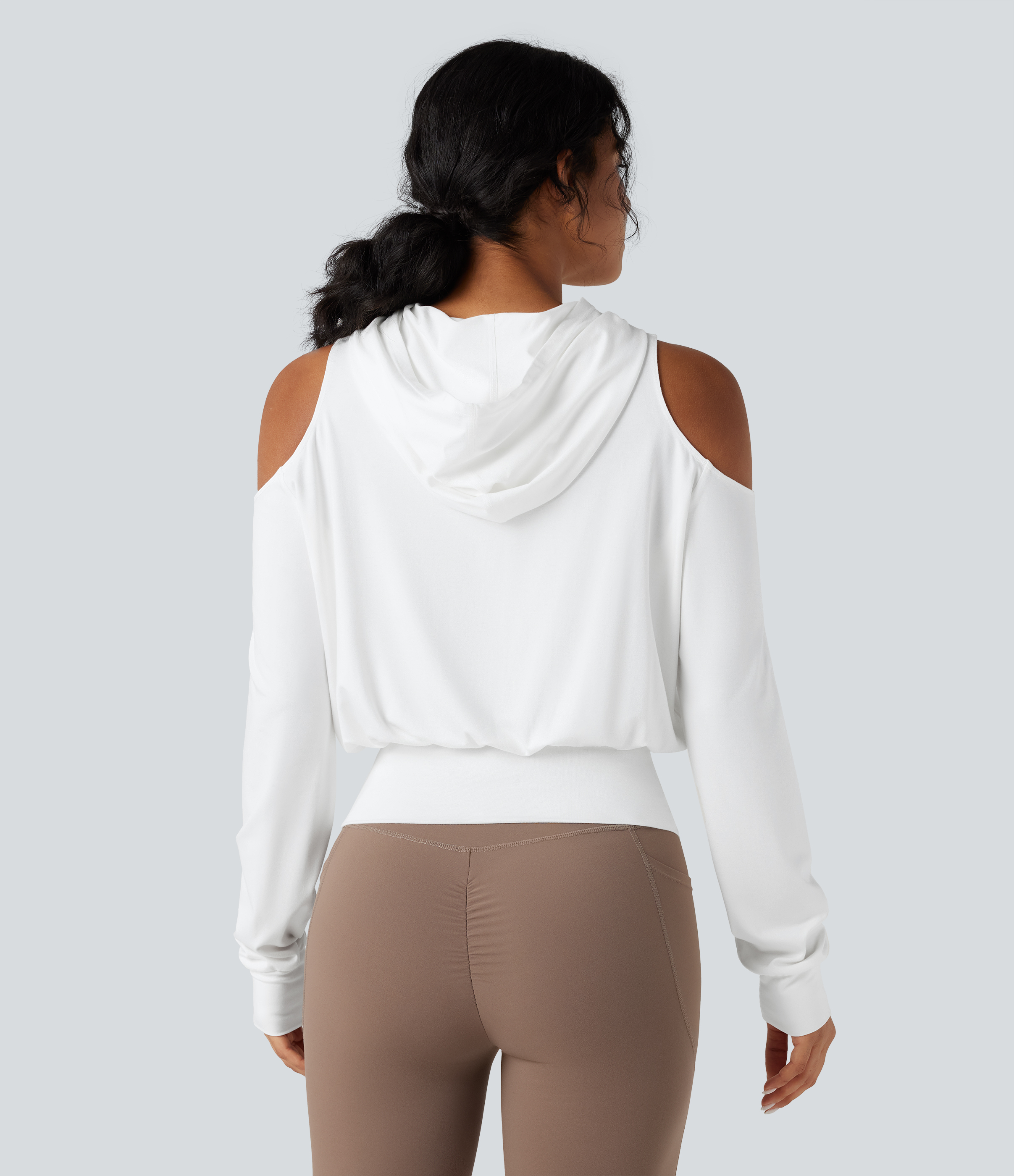 Hooded Cold Shoulder Long Sleeve Workout Sports Sweatshirt
