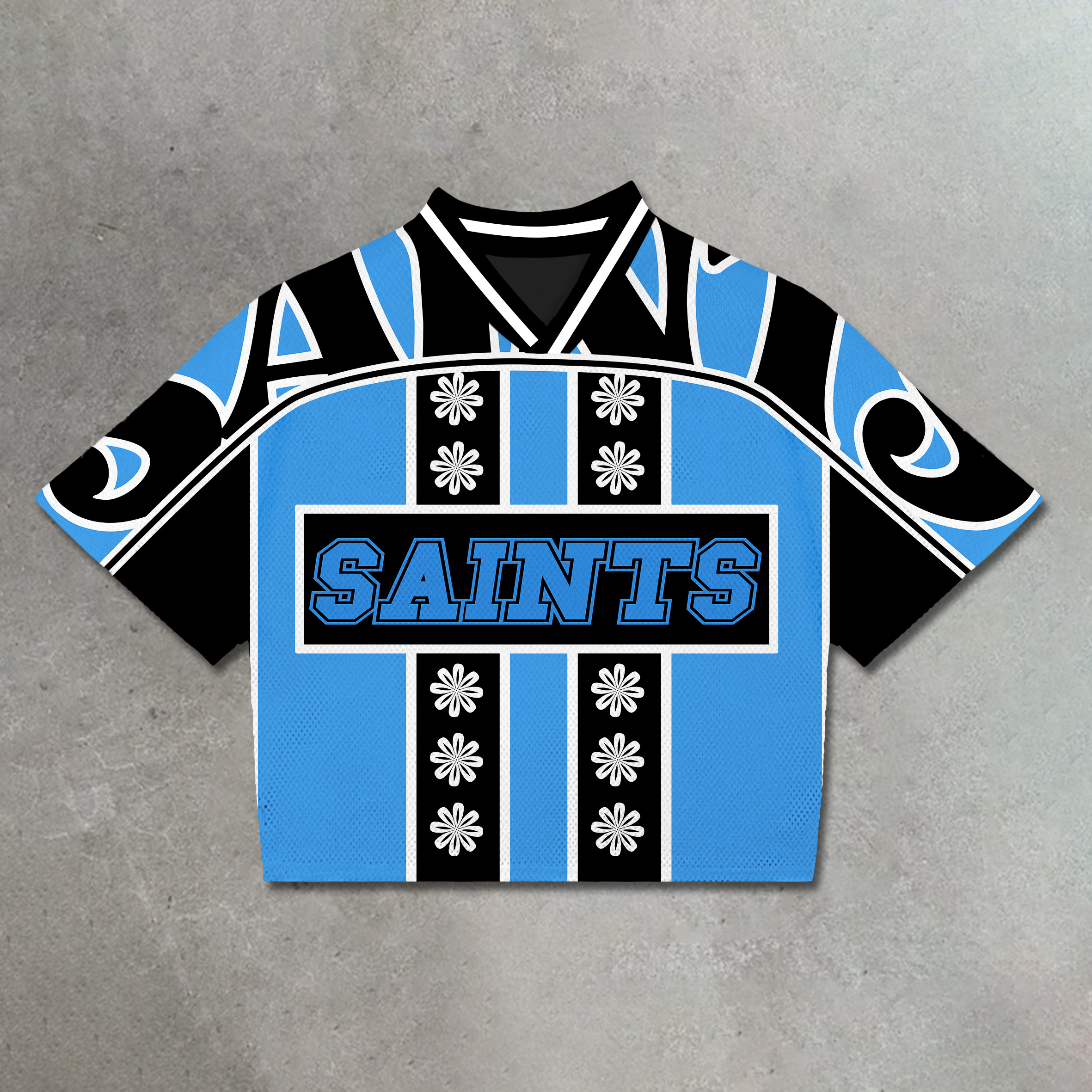 Vintage Saint In Floral No.69 Graphics Blokecore Blokette Printed Football V-neck T-shirt