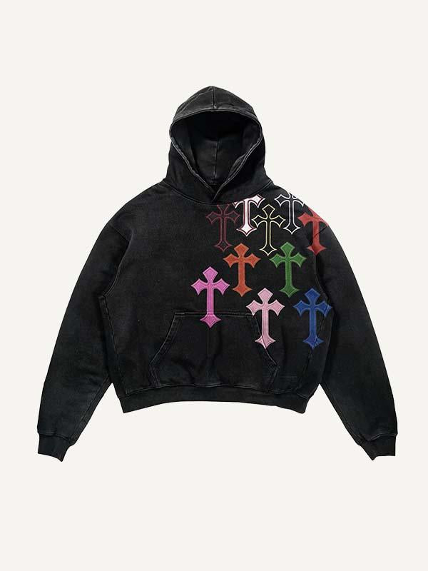 Cross Print Slant Pockets Hoodie