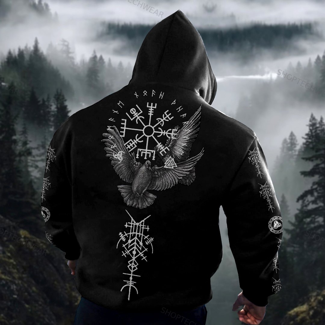 Men's Tribal Bird Viking Ethnic Graphics Hoodie