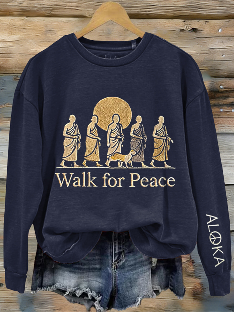 Women's Walk For Peace Monks With Aloka Dog Print Sweatshirt