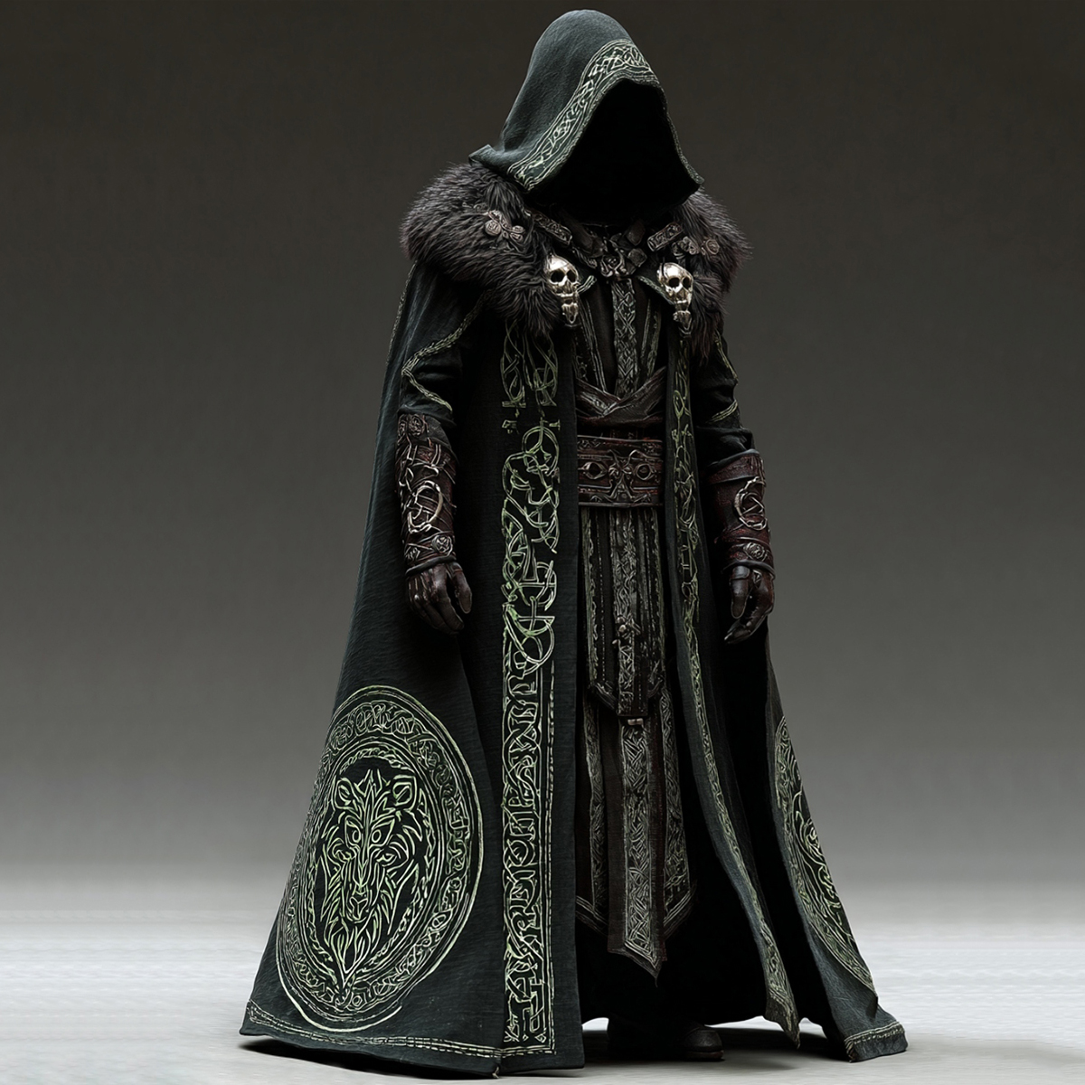 Men's Viking Classic Wolf Head Pattern Hooded Cloak