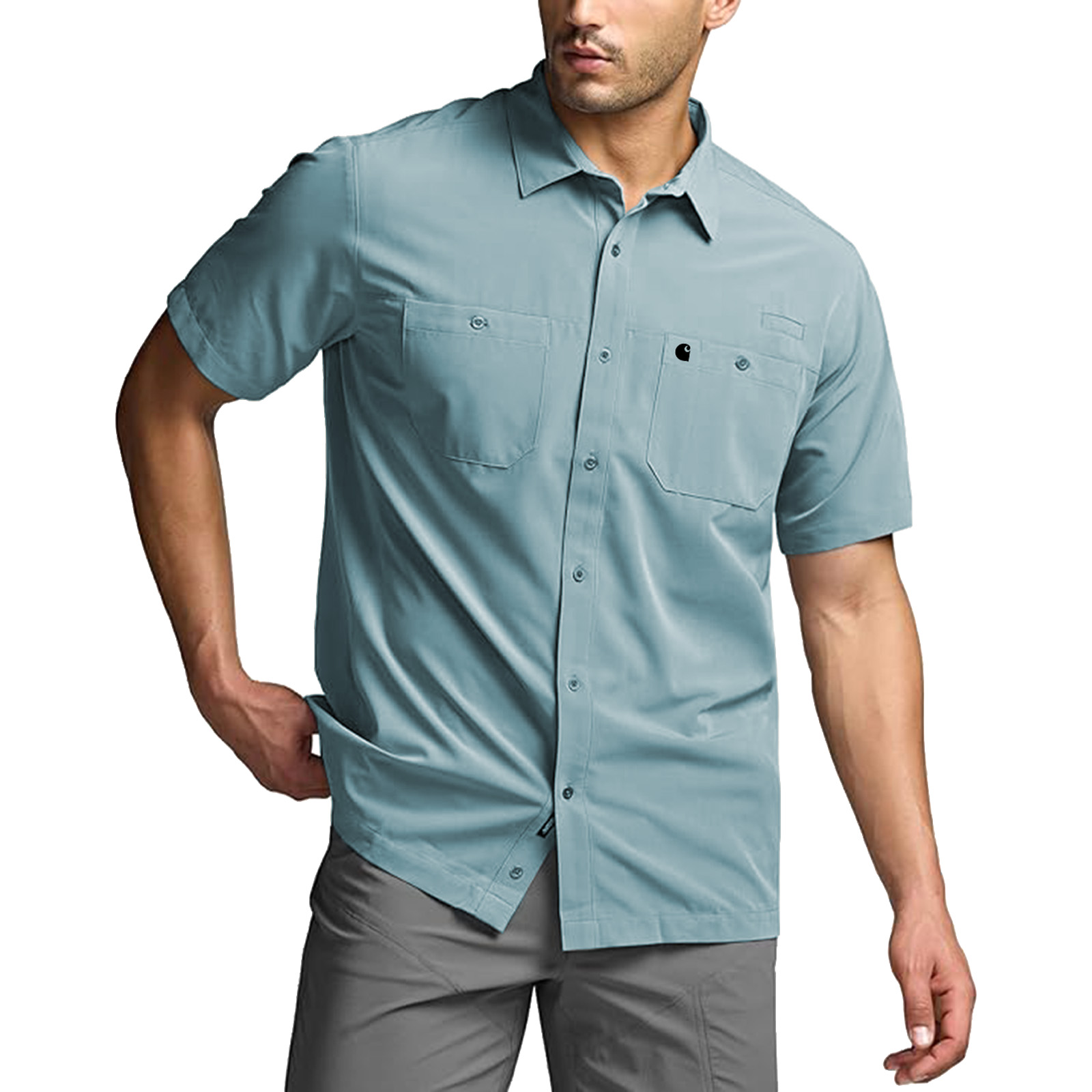 Men's Short Sleeve Tactical Shirts, UPF 50+ Ripstop Military Work Shirts, Breathable Button Down Outdoor Hiking