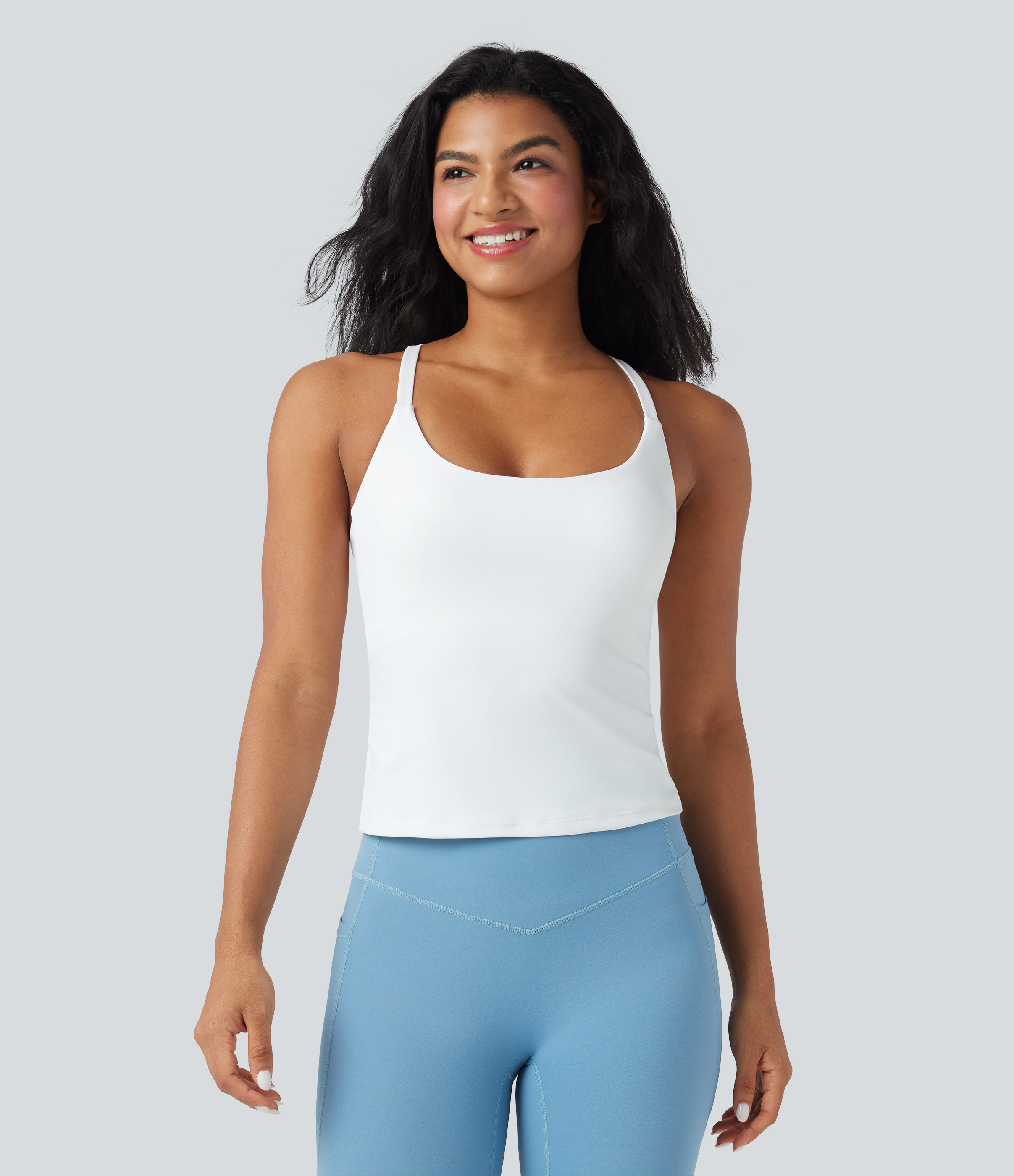 Scoop Neck Crisscross Back Crossover Hem Yoga Cami Top