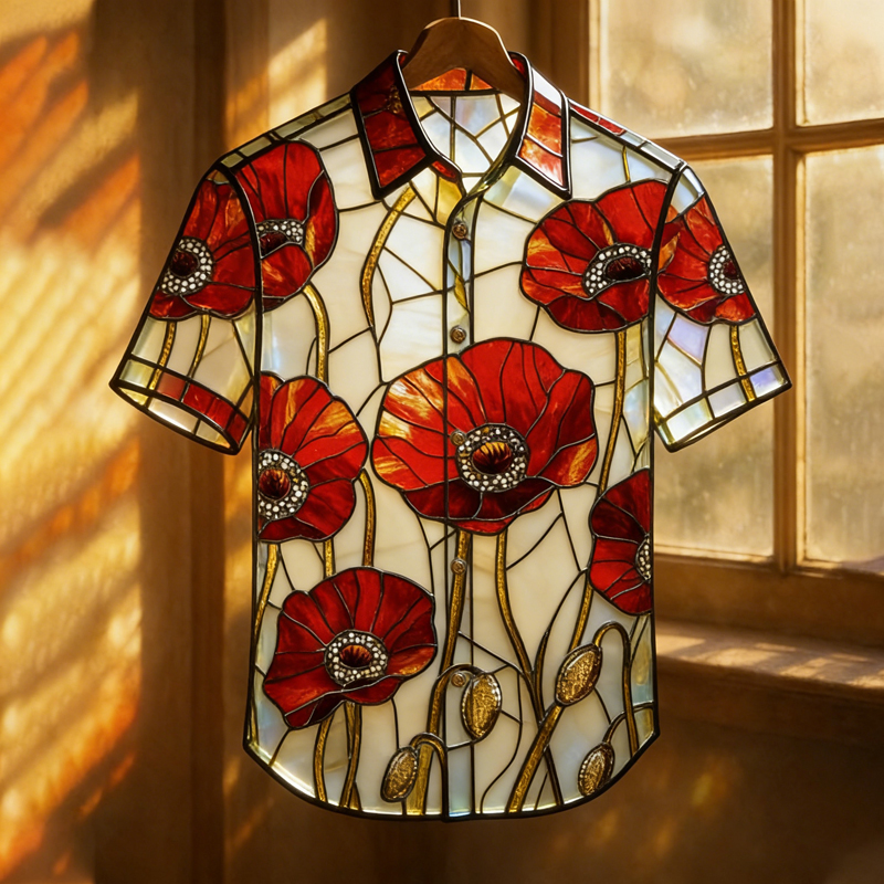 Men's Memorial Day Poppy Art Print Casual Shirt