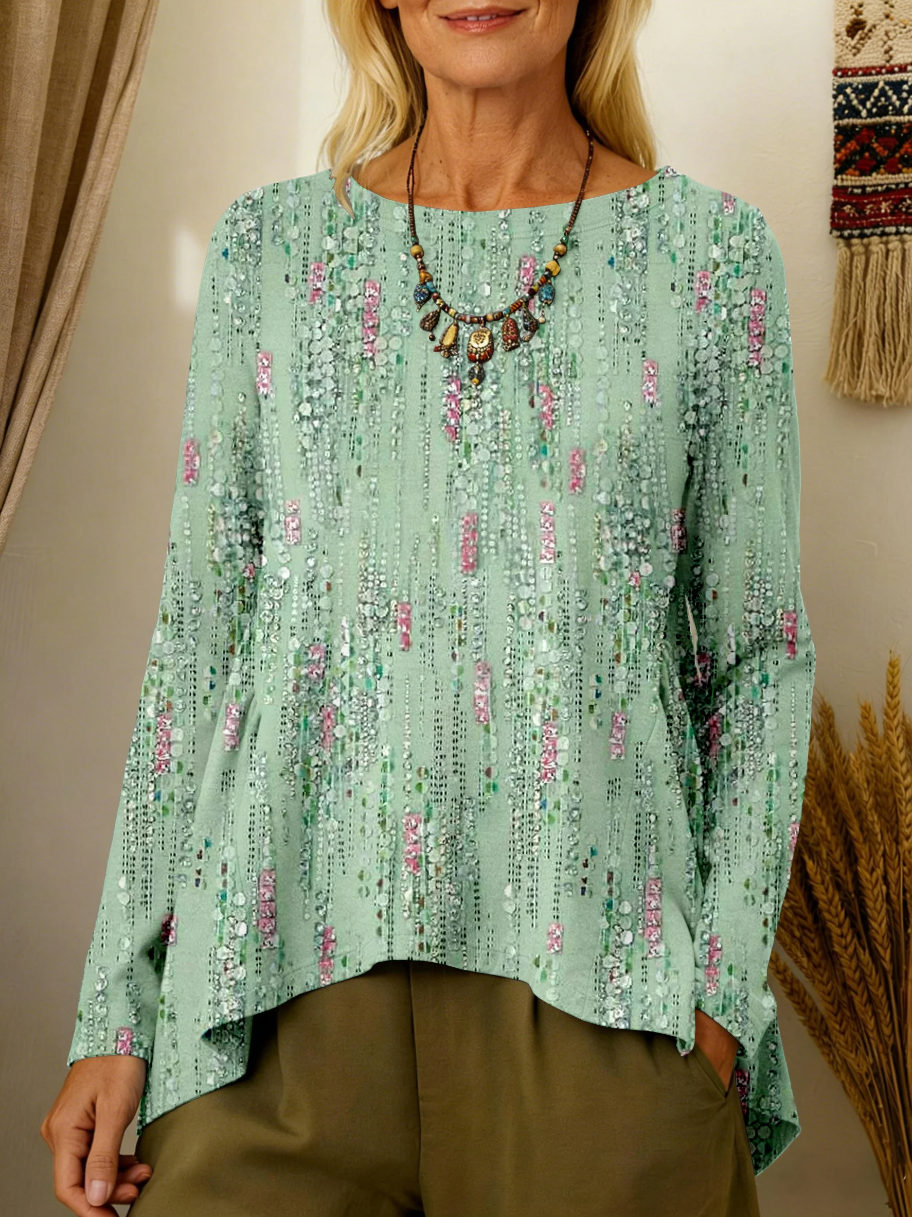 Women's Vintage Floral Art Print Casual Long-sleeved T-shirt-Fast Shipping