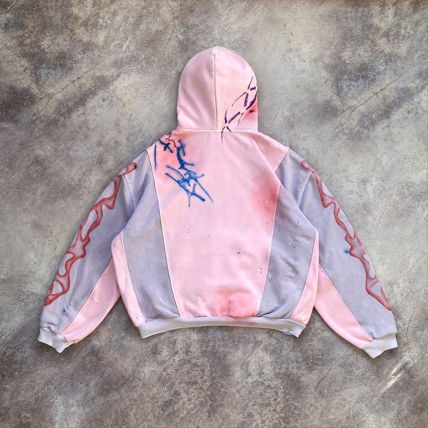 Pink Sakura Casual Street Retro Splicing Printed Hoodie