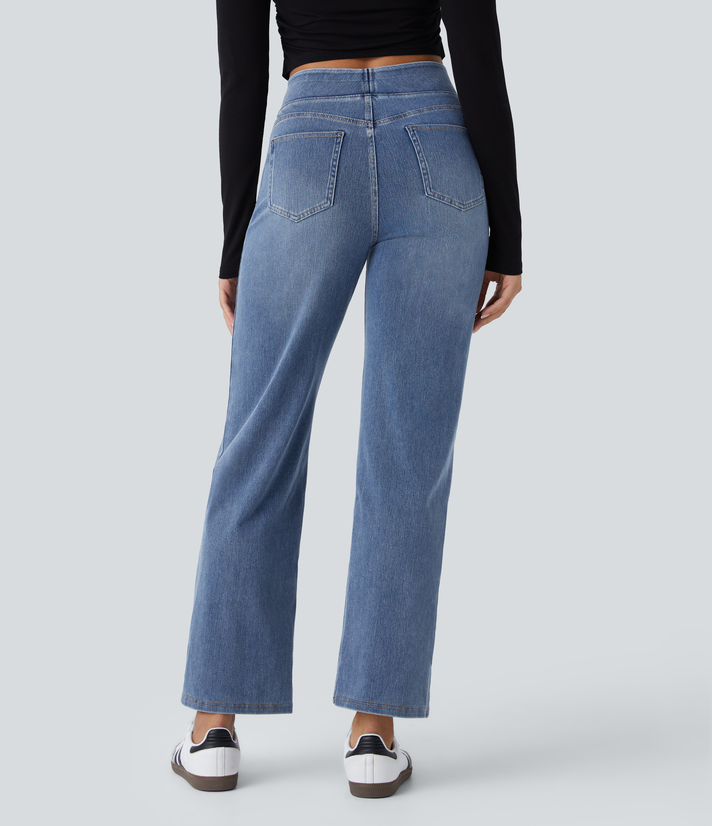 Halara Flex™ High Waisted Pockets Straight Leg Washed Casual Jeans