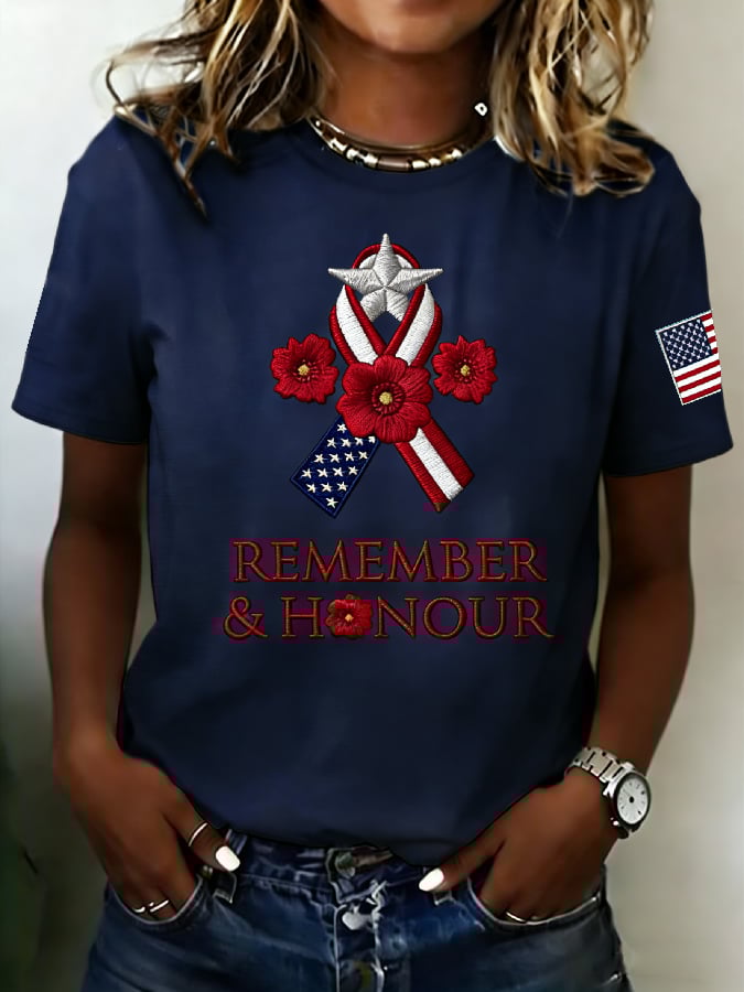 Women's Casual Memorial Day Print Crew Neck Short-Sleeve T-Shirt