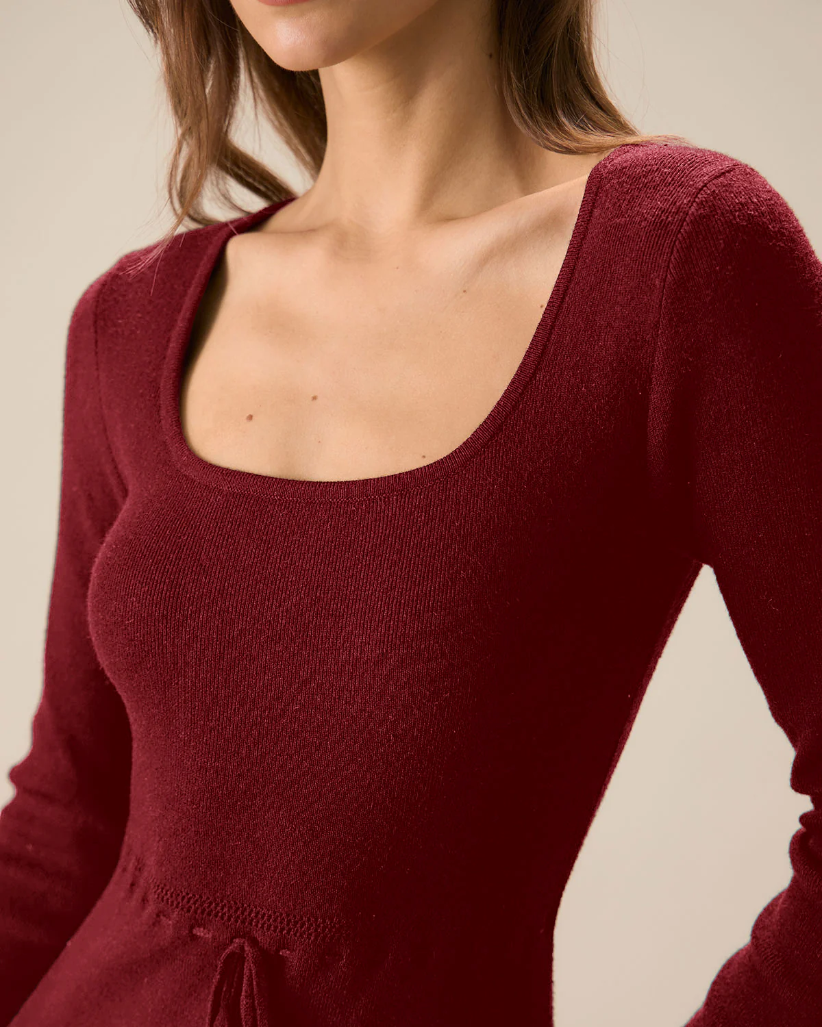 Red Square Neck Mermaid Sweater Dress