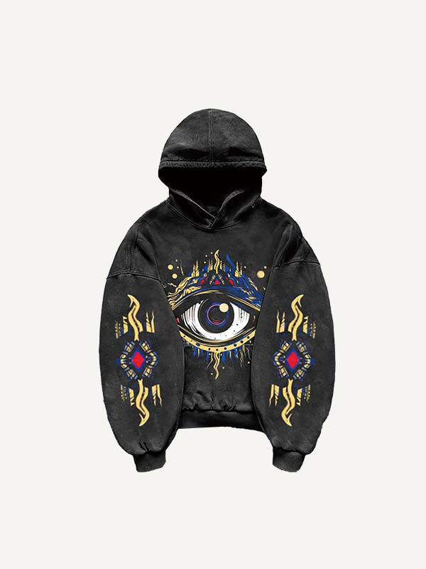 Eye&Graphic Print Slant Pockets Hoodie