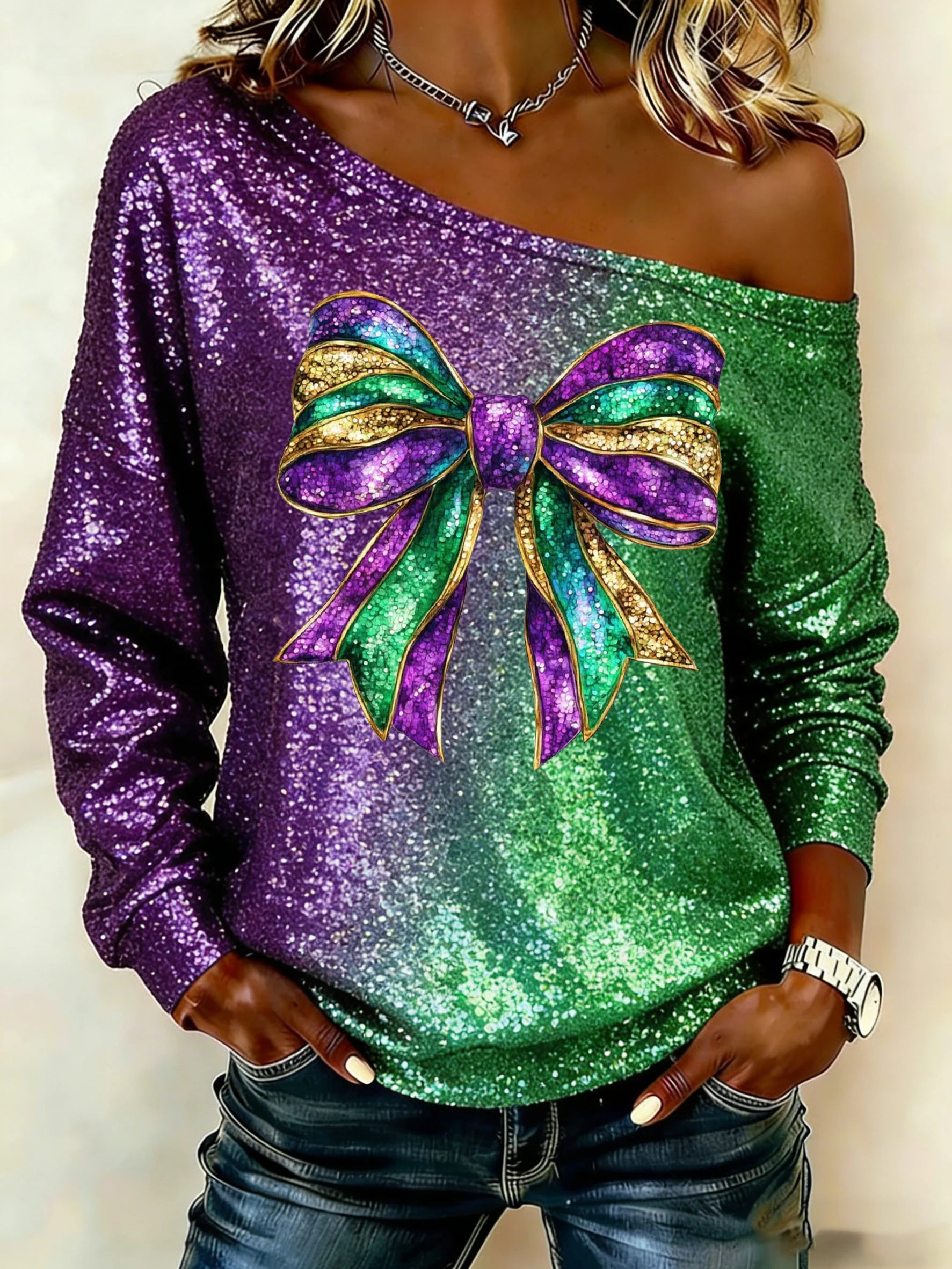 Women's carnival print one-shoulder top