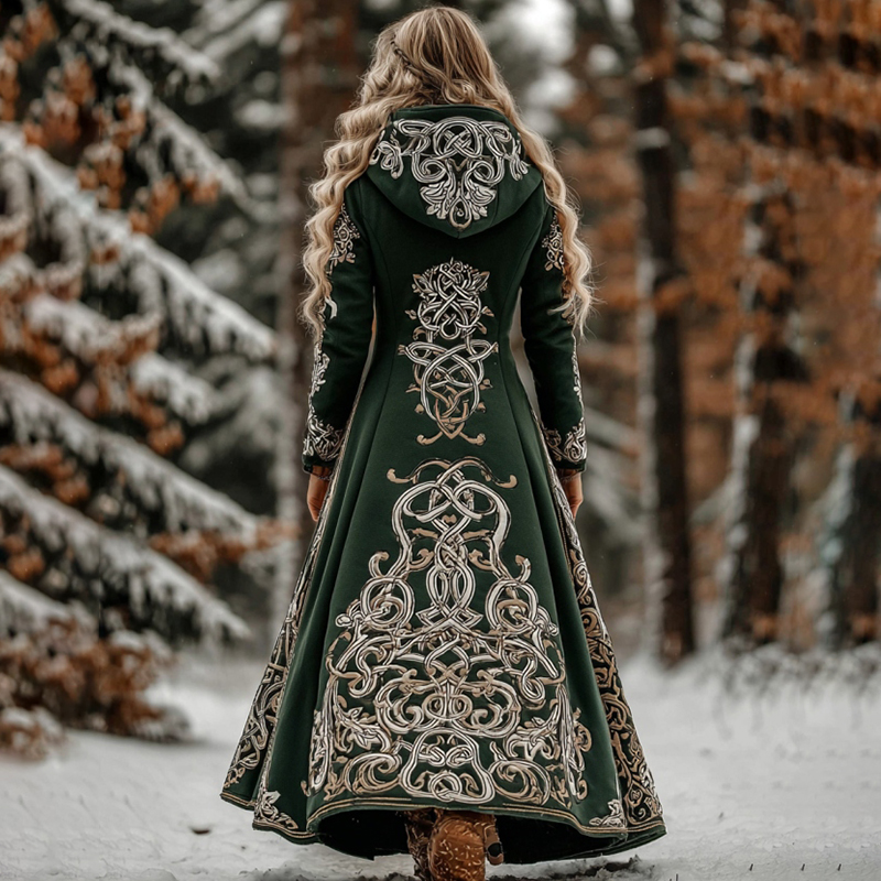 Women's Vintage Viking Celtic Button Down Knit Cozy Long Sweater Jacket