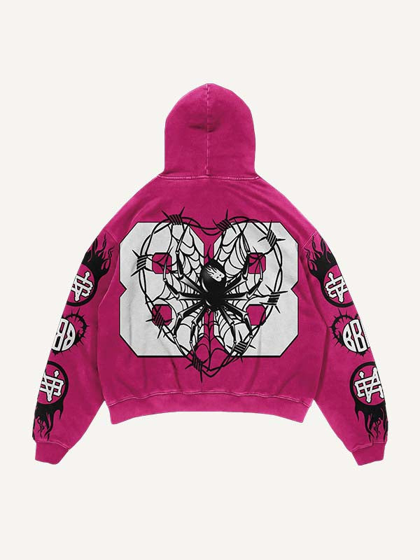 Spider&Letter Print Slant Pockets Hoodie