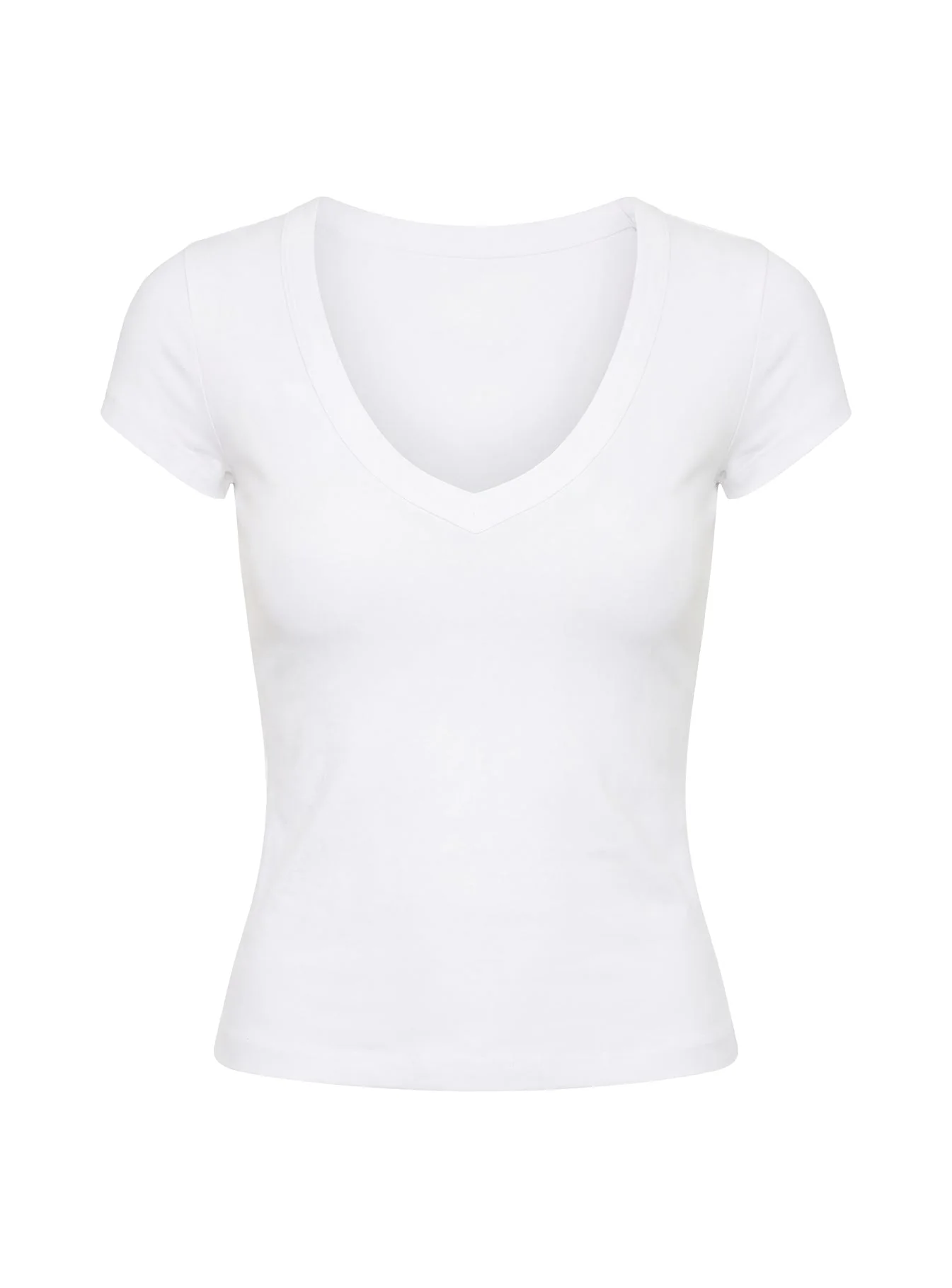 Daily Define Deep V Short Sleeve Top White