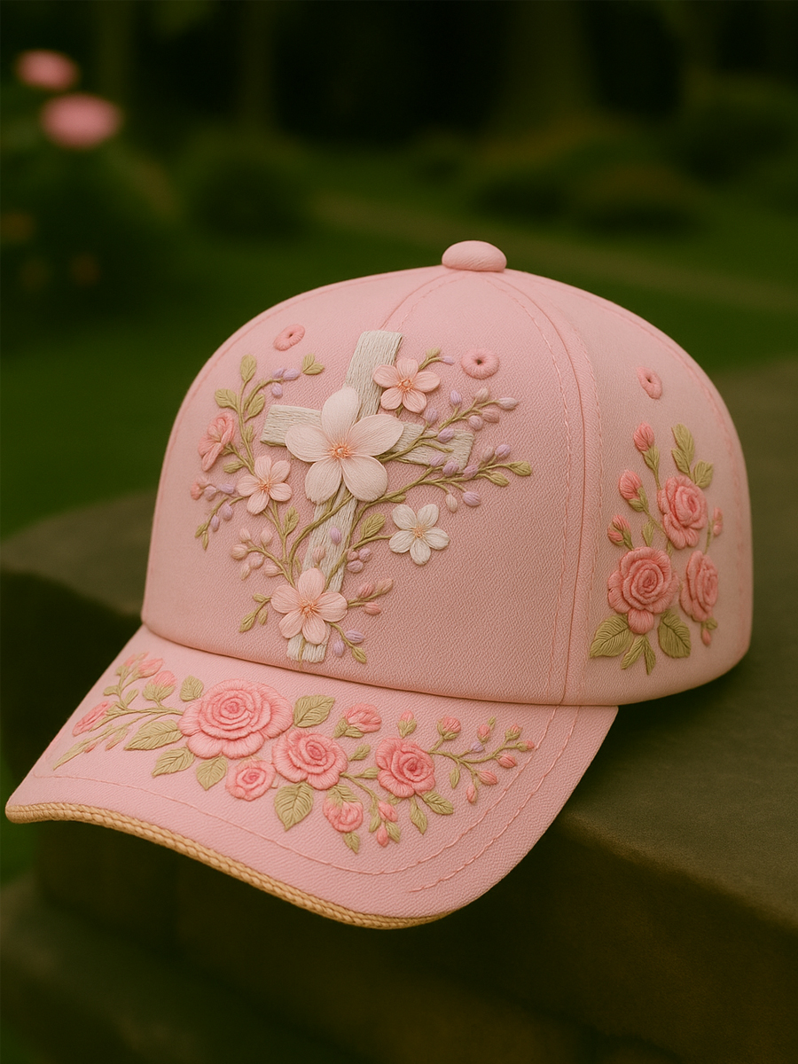 Women's Vintage Art Floral Cross Faith Print Hat