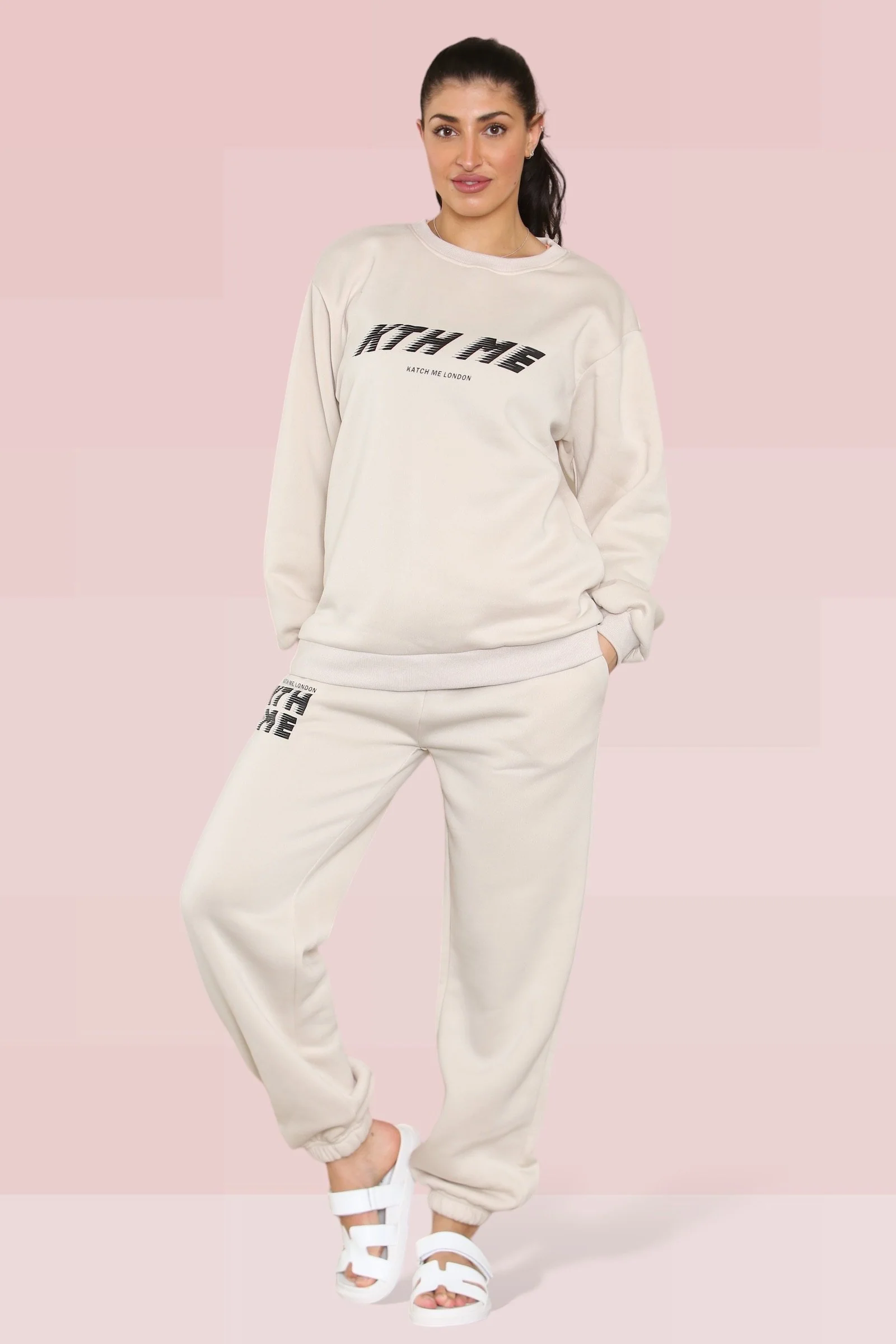 Casual KTH ME Print Loose Sweatshirt & Sweatpants Co-ord