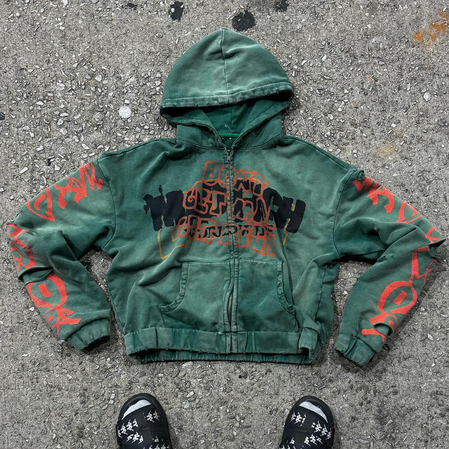 Olive War Casual Streetwear Zip-Up Hoodie