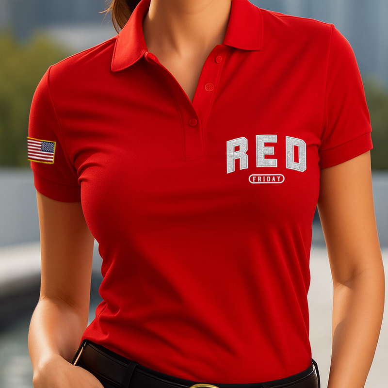 Women's Veteran Red Friday Print Polo T-Shirt