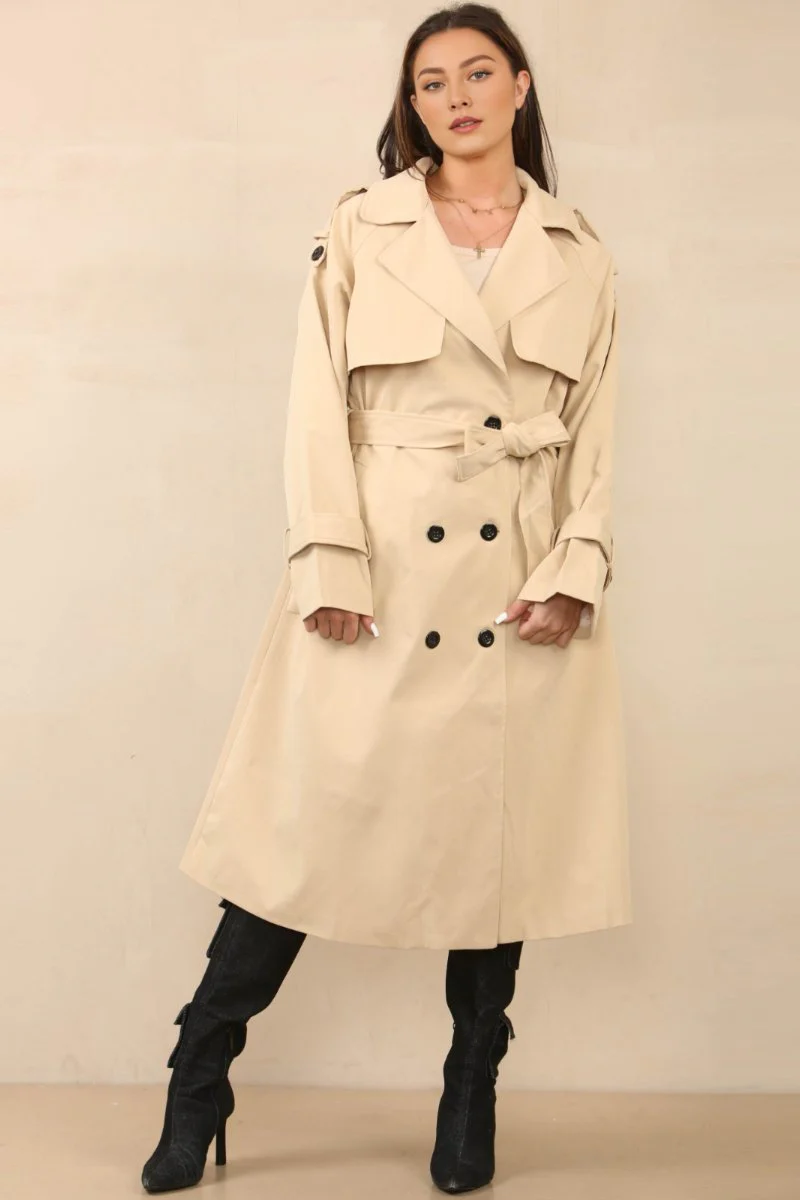 Chic Waist Tie Double Breasted Trench Coat