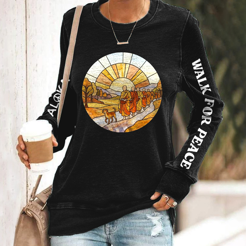 Walk For Peace Embroidered Casual Sweatshirt