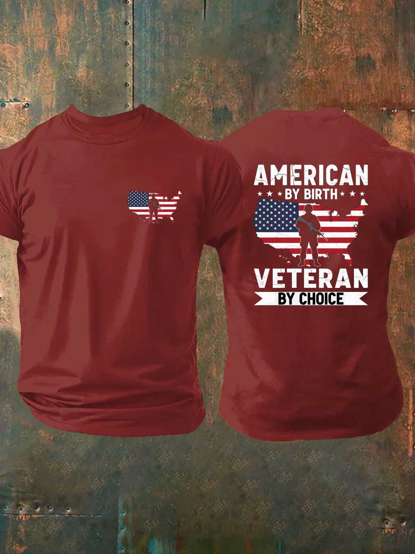 American By Bith Veteran By Choice  Pattern  100% Cotton T-Shirt