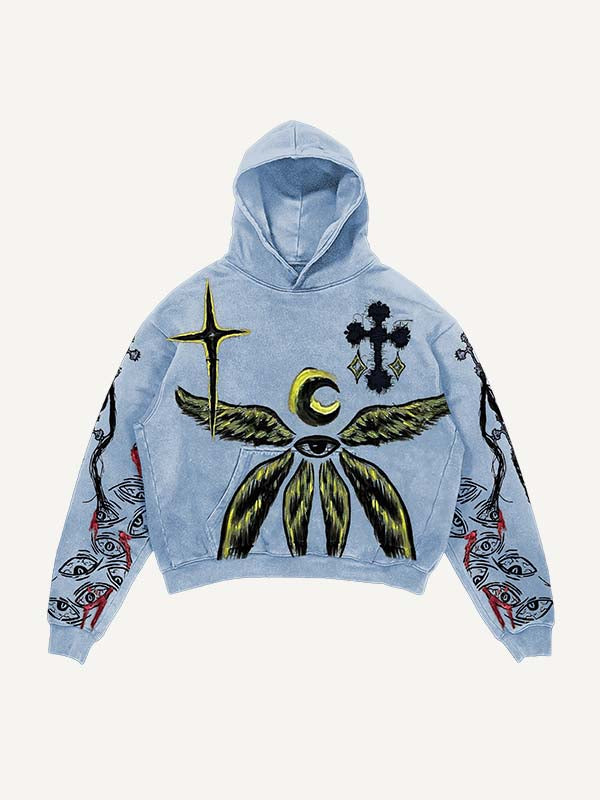 Eye&Cross&Wing&Graphic Print Slant Pockets Hoodie