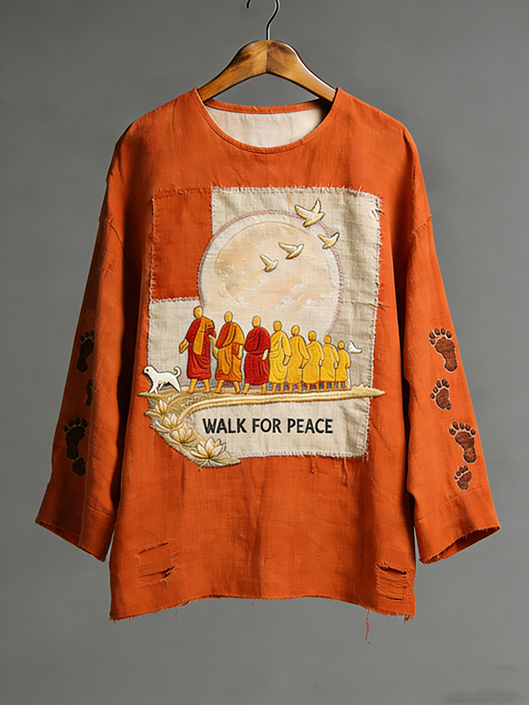Walk For Peace Aloka Dog Art Cotton Linen Shirt