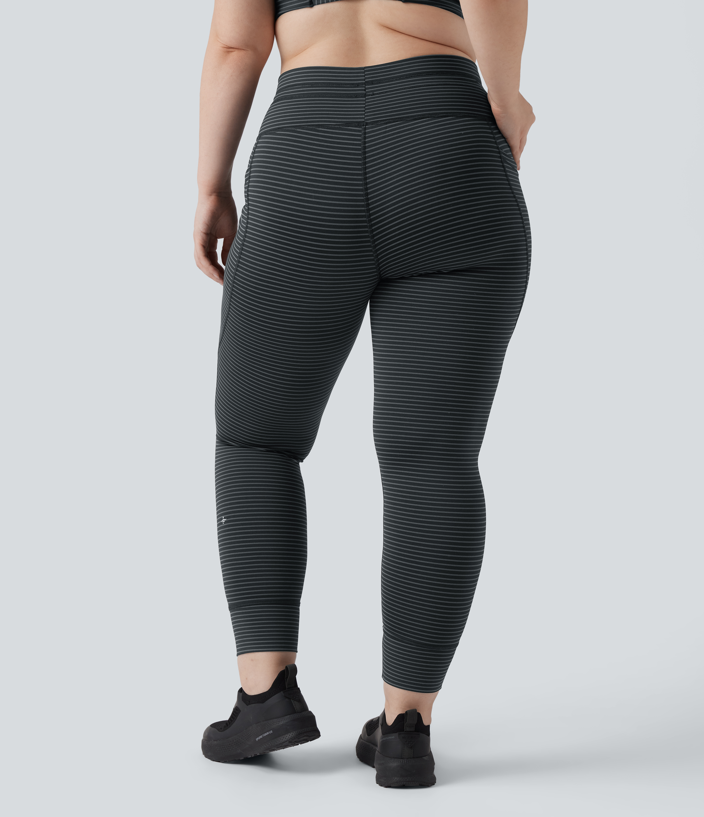 High Waisted Drawstring Striped Yoga Plus Size Leggings with Pockets